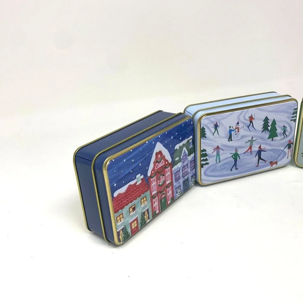 3 Assorted Target Bullseye Winter Scene Mini Gift Tins NWT Decor Houses Skating